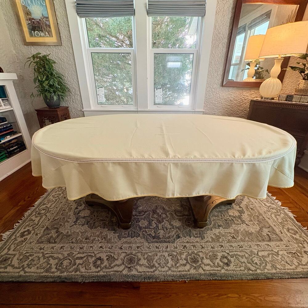 Vintage Buttercream Yellow Waffled Textured Tablecloth Floral Trim Retro Linen